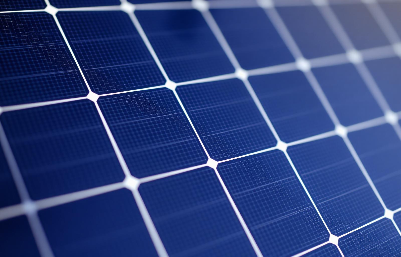 Close-up of a solar panel's cells